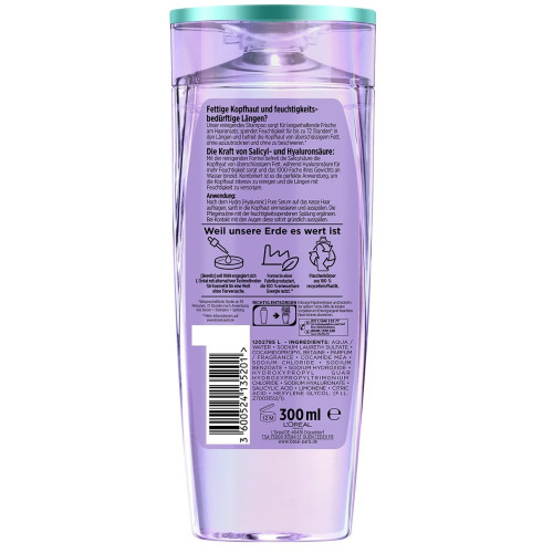 Шампунь для волосся з жирним корінням і недостатнім зволоженням по довжині L'Oreal Paris Elvital Hydra Hyaluronic Pure 300 мл Шампунь для волосся з жирним корінням і недостатнім зволоженням по довжині L'Oreal Paris Elvital Hydra Hyaluronic Pure 300 мл